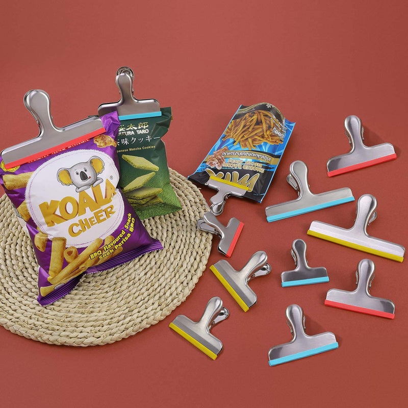 HOUSE AGAIN 12 Pack 3 Sizes Stainless Steel Chip Bag Clips Covered with Silicone - NO More Sharp Edges - Air Tight Seal Bag Clips, 5 Inches, 3 Inches and 2.5 Inches - Image 3